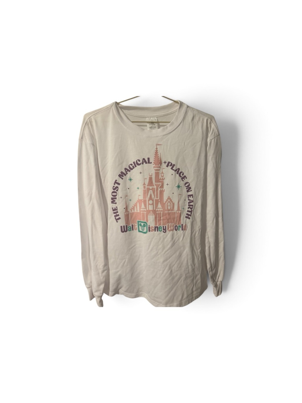 Disney Long Sleeve Tee - Cream with Pink & Teal Castle Graphic